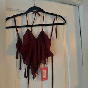 Burgundy flowy Edikted top, SMALL, NEVER WORN